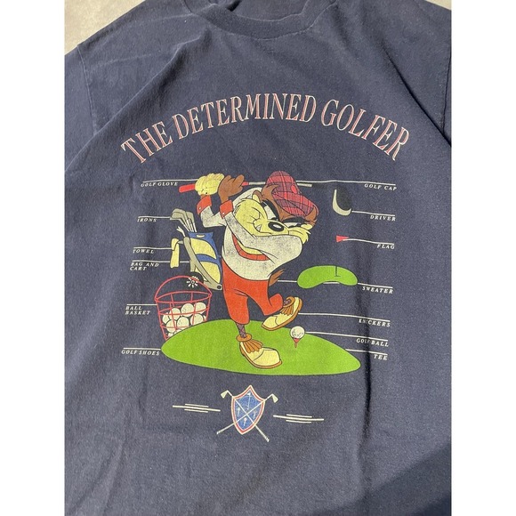 Vintage 90s Taz The Determined Golfer Funny Golf Tee Shirt - Picture 2 of 6